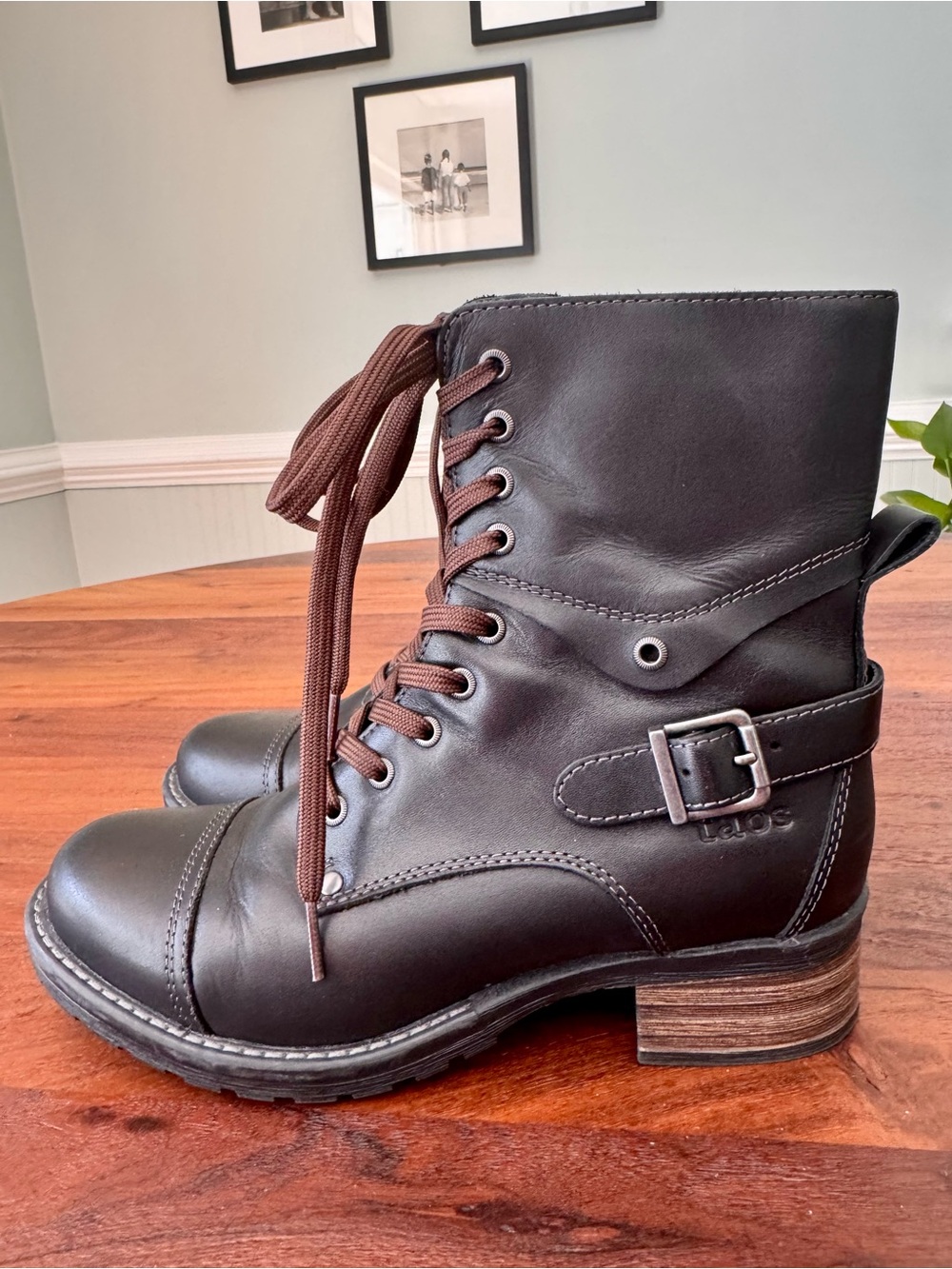 Taos Crave Combat Ankle Boots Black Leather Lace Up Zipper Women's 38 US 7-7.5